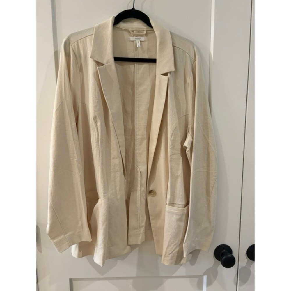 Maurices Cream Beige Linen Blend Open Front Blazer Plus Size 2X Professional